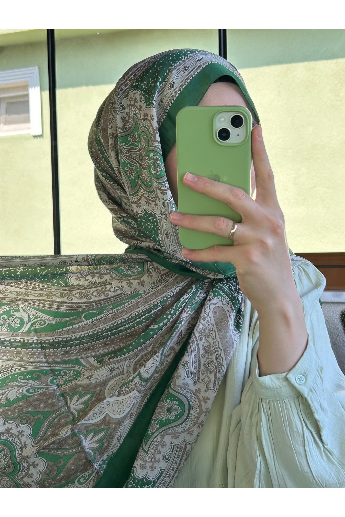 Hint İpeği Şal Etnik Yeşil