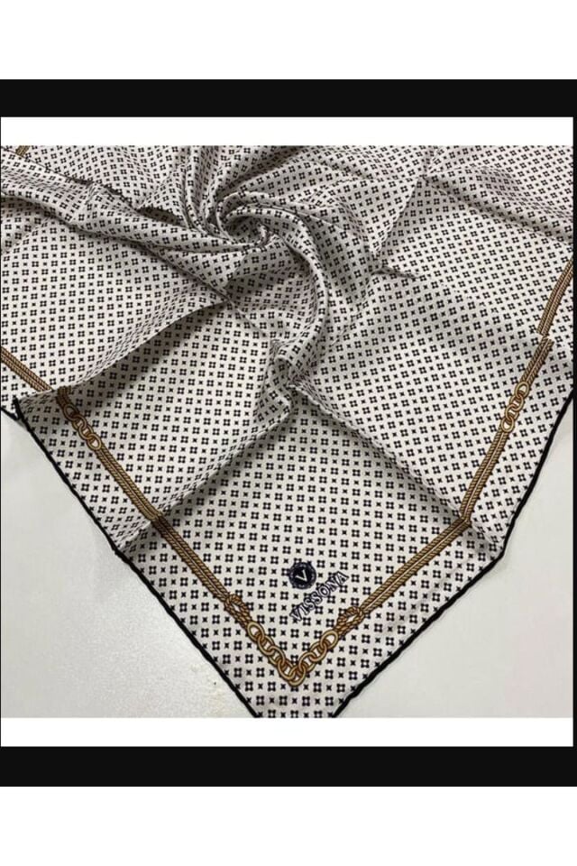 Vissona Twill İpek Eşarp Krem Siyah