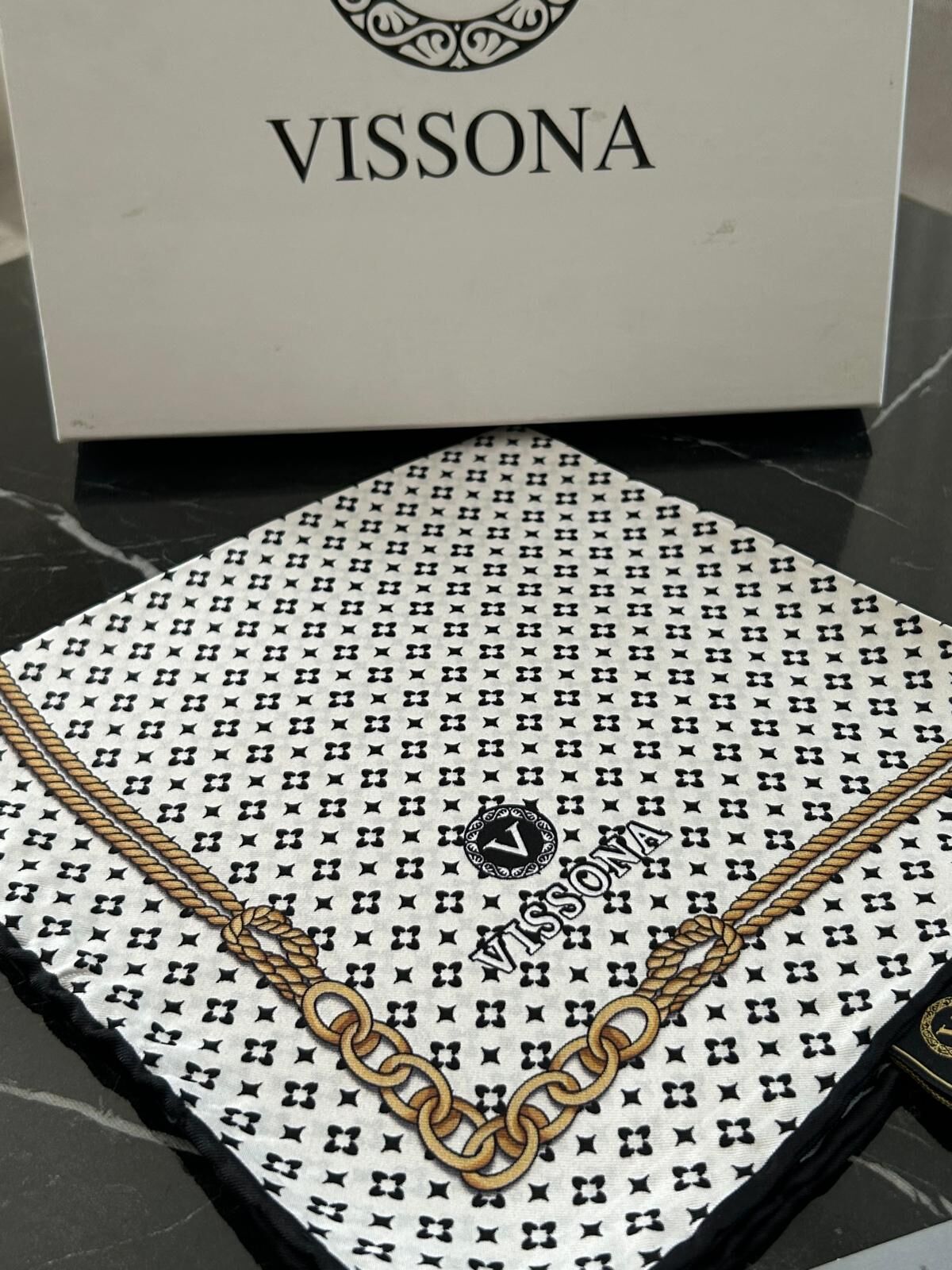 Vissona Twill İpek Eşarp Krem Siyah