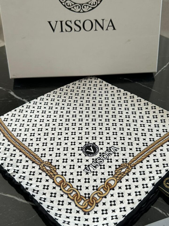 Vissona Twill İpek Eşarp Krem Siyah