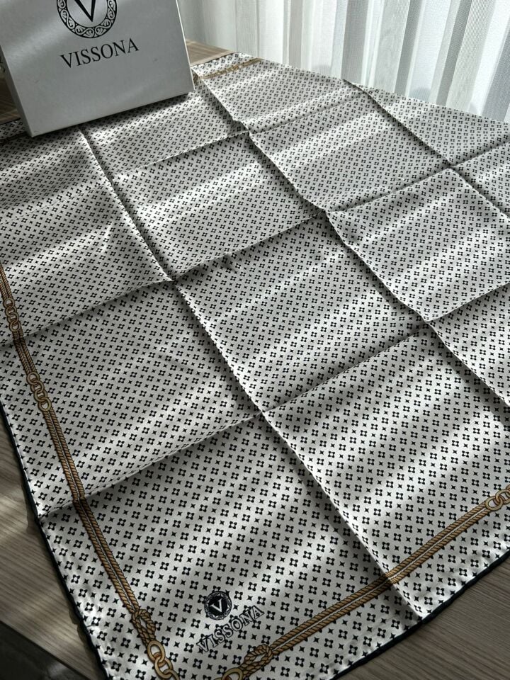 Vissona Twill İpek Eşarp Krem Siyah