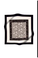 100% Twill İpek Bordürlü Dalga Desenli Siyah - Vizon