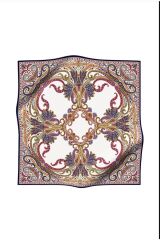%100 Twill İpek Şal Desenli Lacivert - Gold