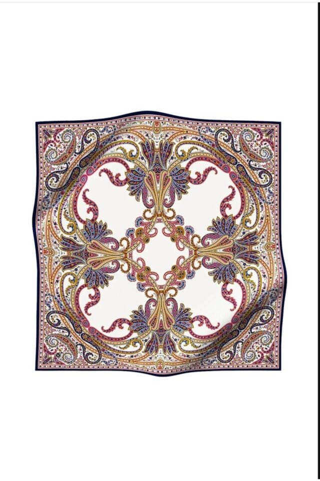 Vissona Twill İpek Şal Desenli Eşarp Lacivert