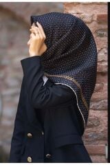 %100 Twill İpek Zincir Desenli Siyah - Krem