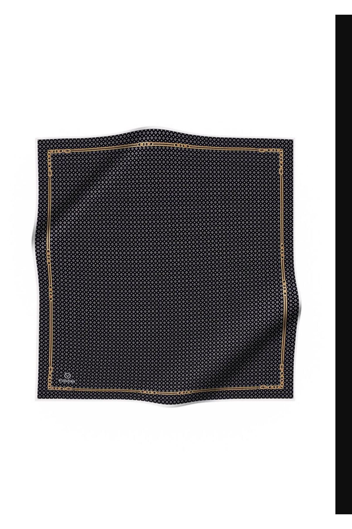 %100 Twill İpek Zincir Desenli Siyah - Krem