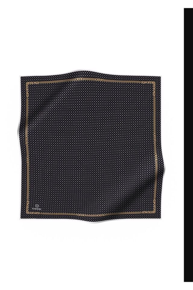 Vissona Twill İpek Zincir Desenli Eşarp Siyah-Krem