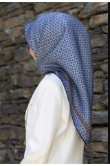 %100 Twill İpek Zincir Desenli Bebe Mavisi - Siyah