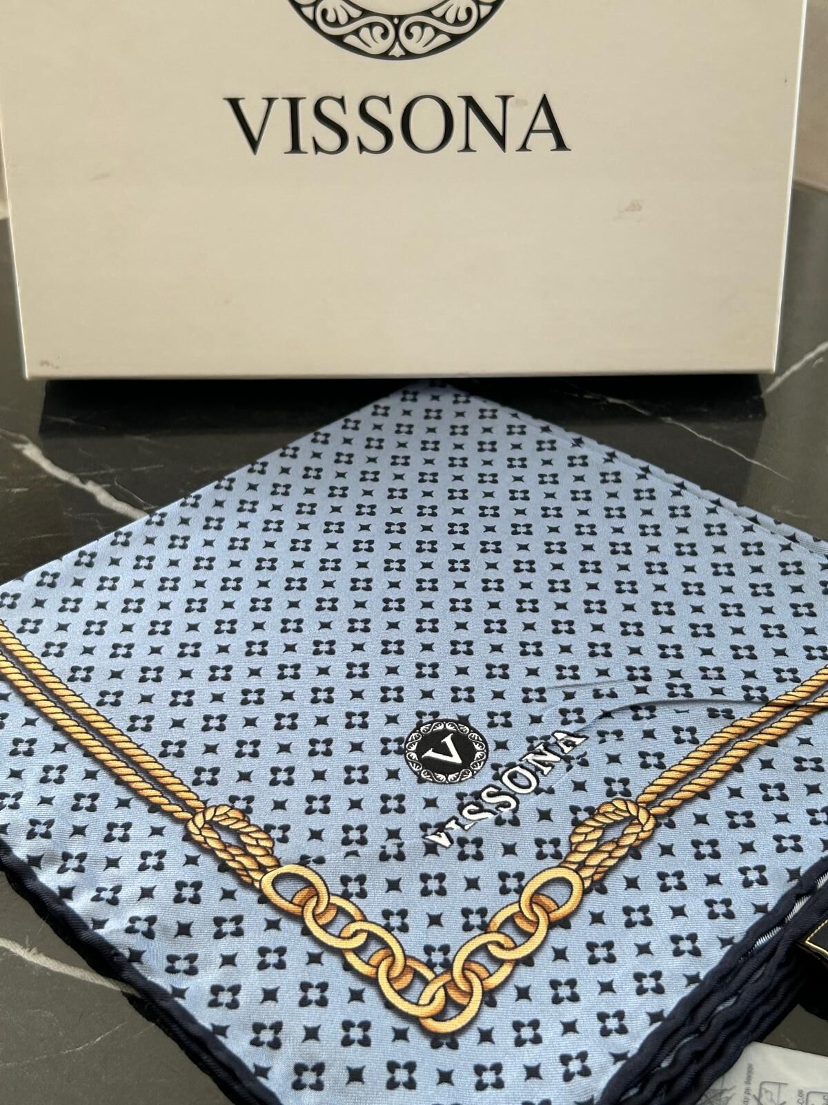 Vissona Twill İpek Zincir Desenli Eşarp Bebe Mavisi