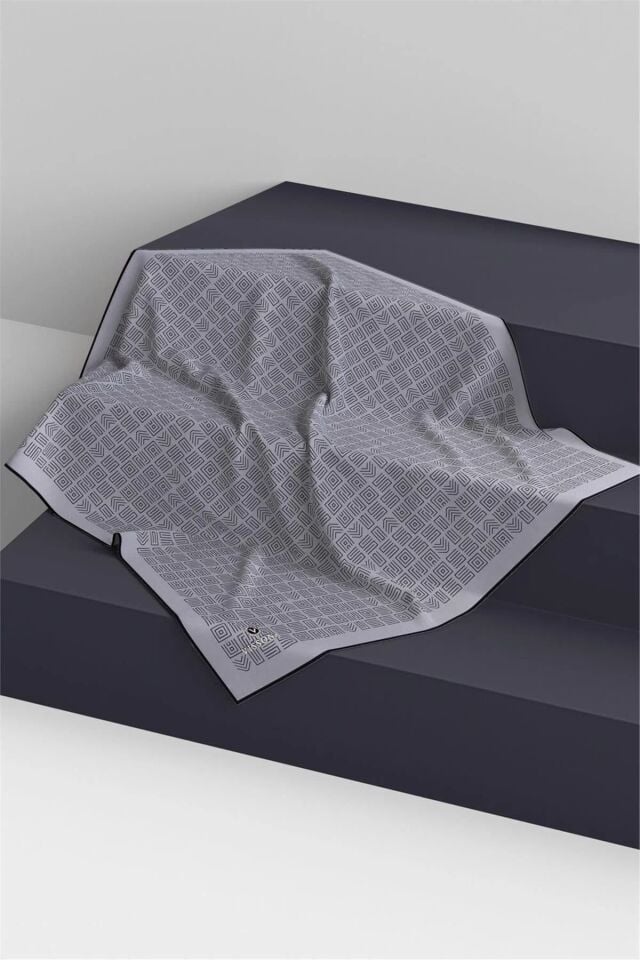 Vissona Twill İpek Eşarp Gri-Siyah