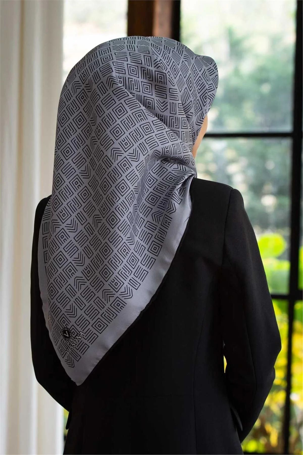 Twill İpek Eşarp Gri, Siyah