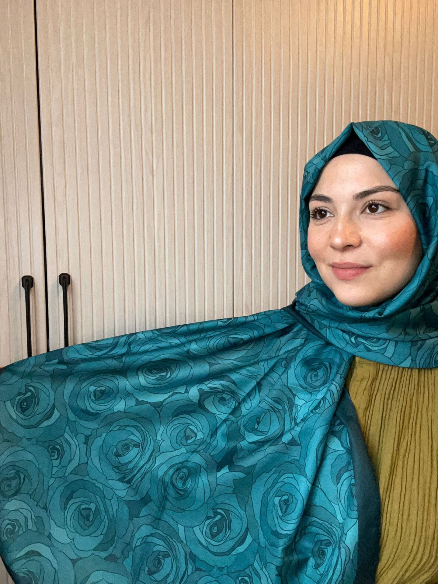 Siyane Scarf Gül Desen Şal Petrol