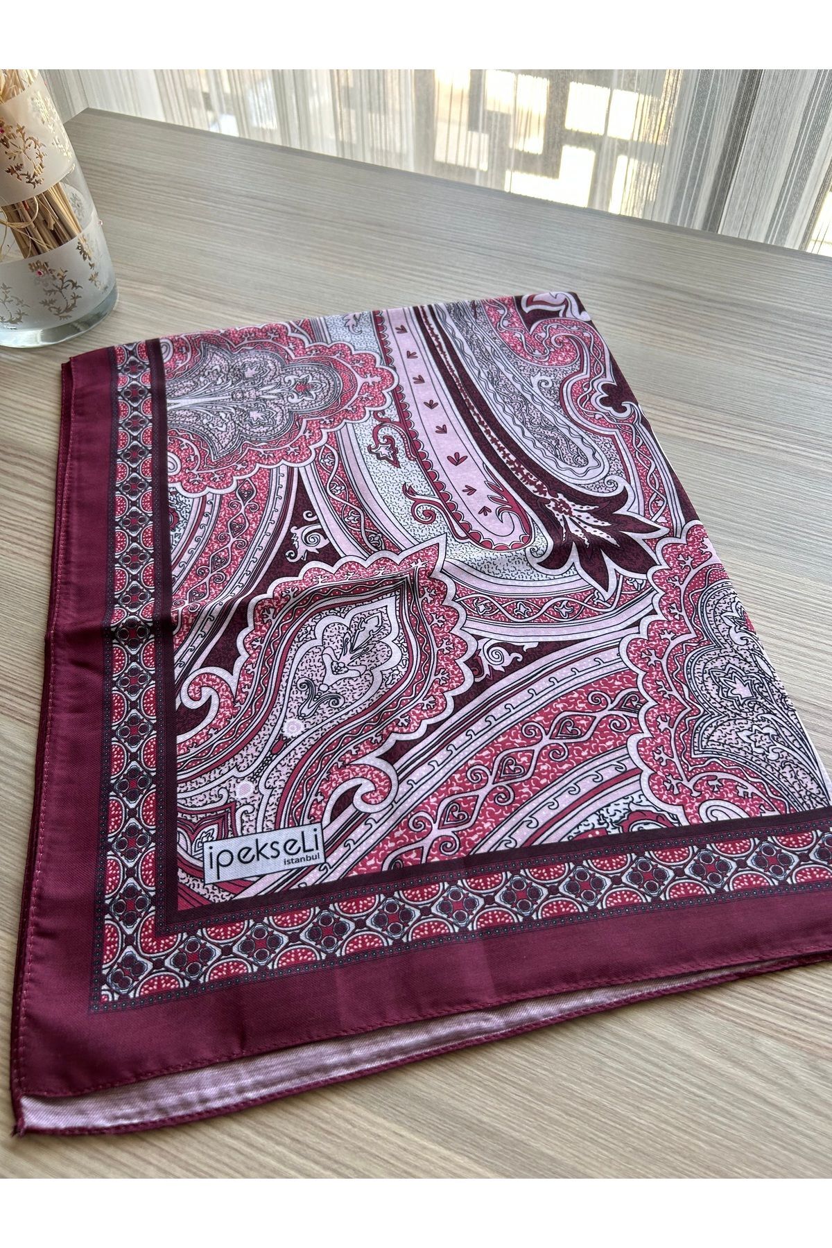 İpekseli Etro Desen Pamuk Şal Bordo