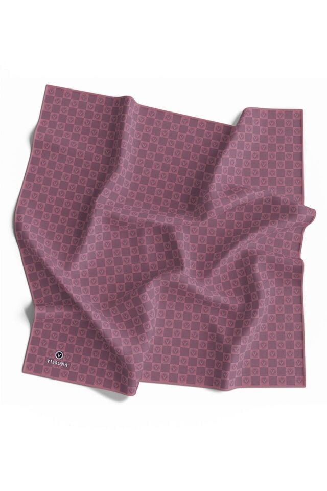 Vissona Twill İpek Monogram Desenli Eşarp Gül Kurusu