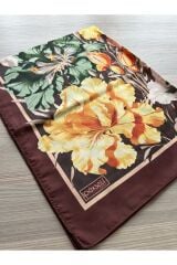 İpekseli Çiçek Desen Soft Şal Acı Kahve