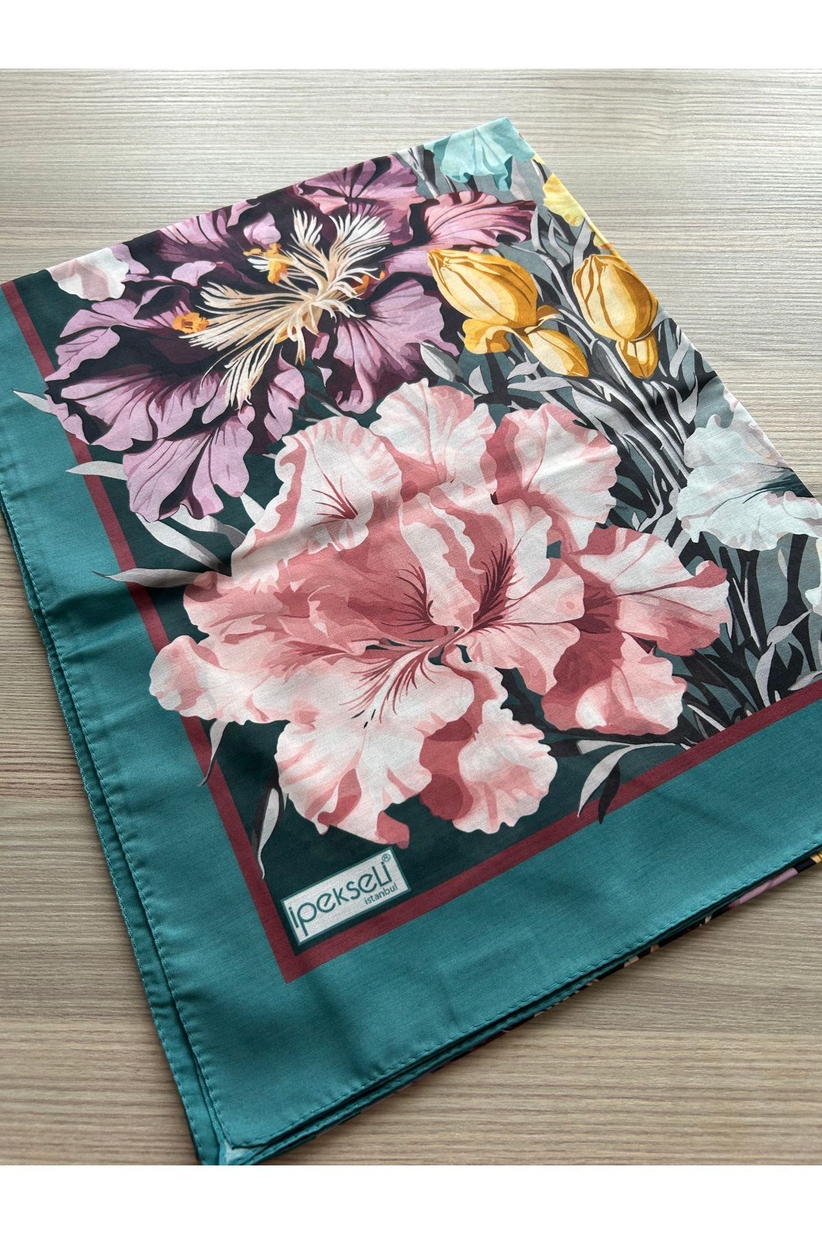 İpekseli Çiçek Desen Soft Şal Mint