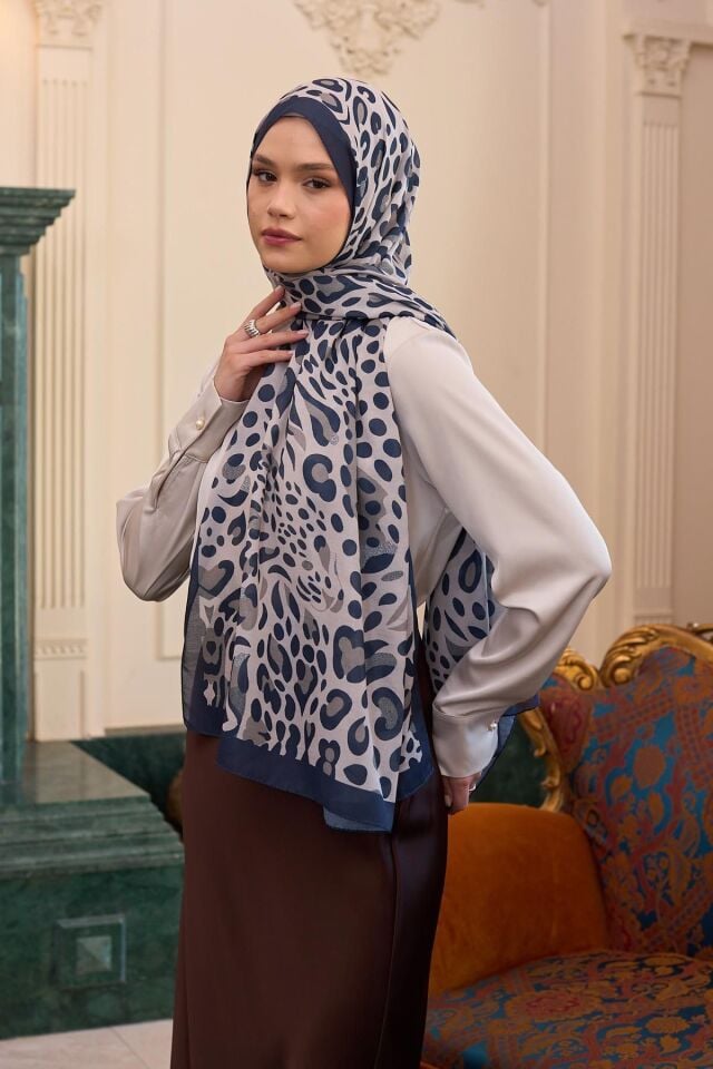 İpekhan Soft Şal Lacivert Beyaz 3050-12