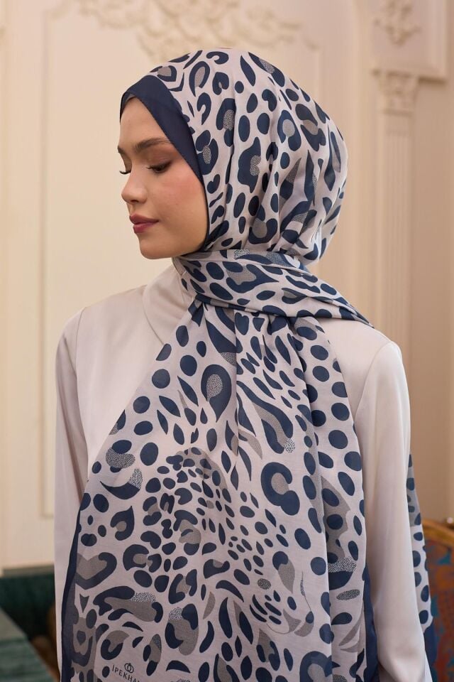 İpekhan Soft Şal Lacivert Beyaz 3050-12
