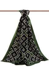 LÜKS MEDİNE İPEĞİ GEOMETRİK DESENLİ ZÜMRÜT YEŞİLİ RENKLİ 75X195 KIRIŞMAZ ŞAL MOSS KREP DİKİŞ TİPİ İT