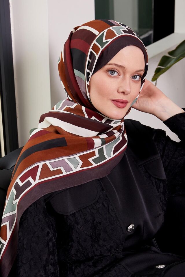 Levidor Mürdüm Geometrik Desen Royal Şal