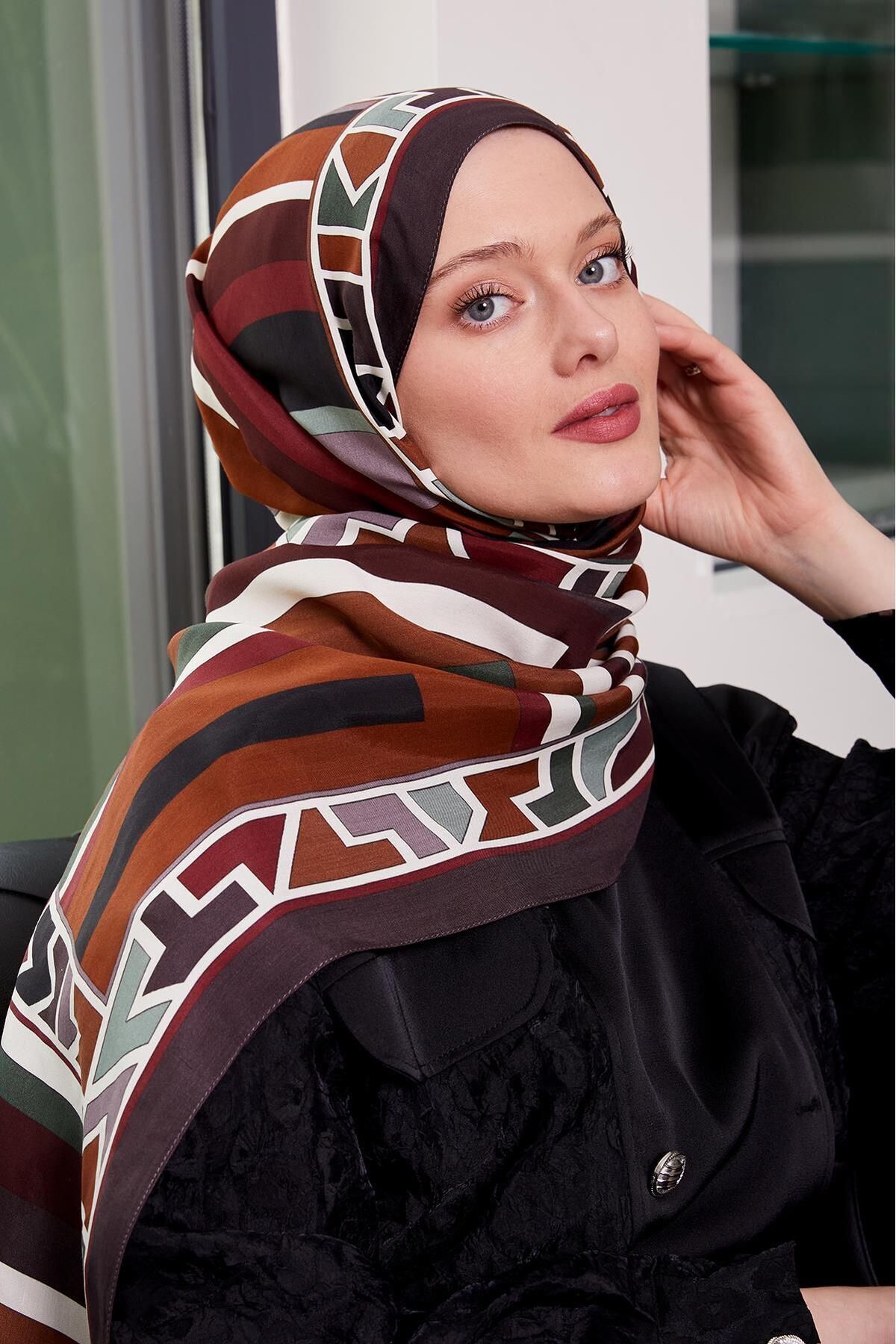 Levidor Mürdüm Geometrik Desen Royal Şal
