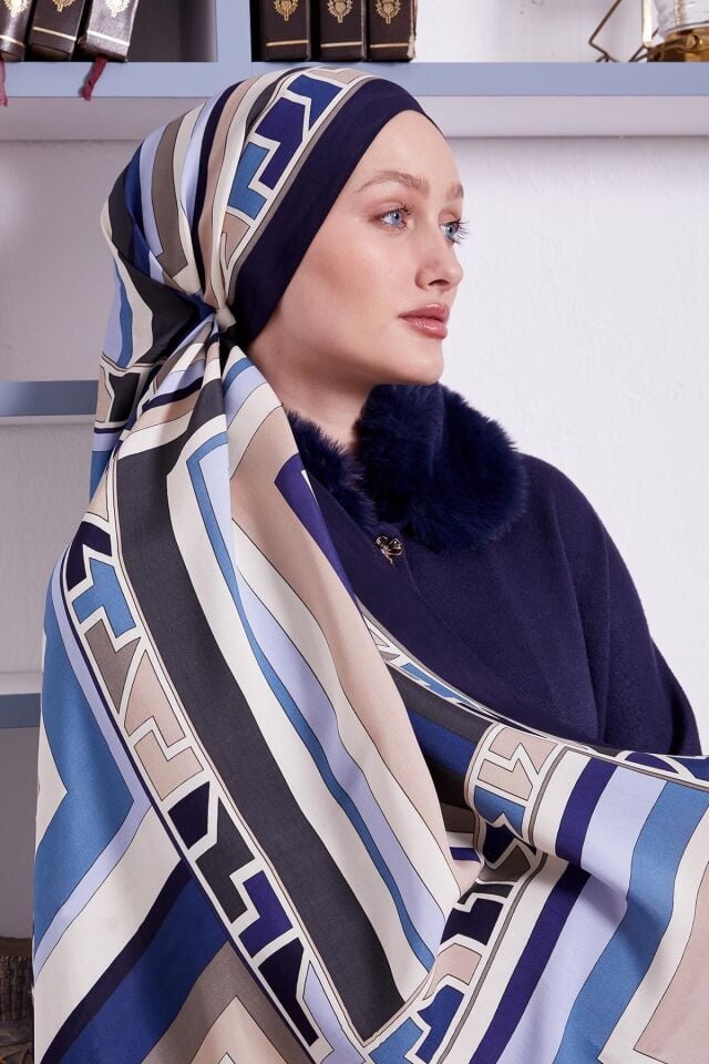 Levidor Lacivert Geometrik Desen Royal Şal