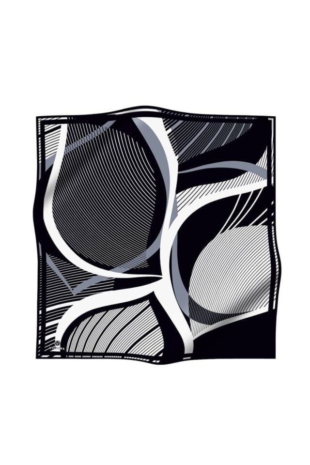Vissona Twill İpek Geometrik Desen Eşarp Siyah