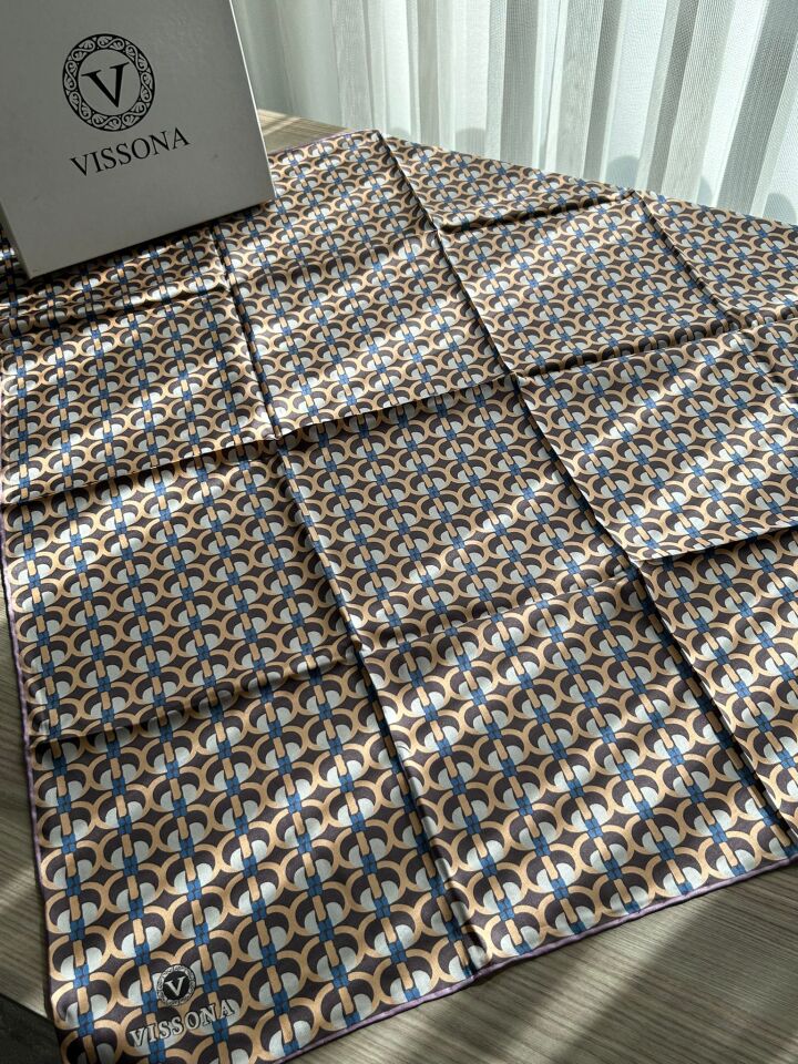Vissona Twill İpek Geometrik Desenli Eşarp Gül Kurusu