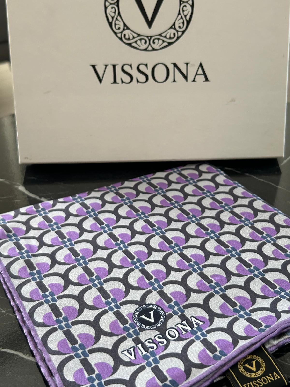 Vissona Twill İpek Geometrik Desenli Eşarp Lila