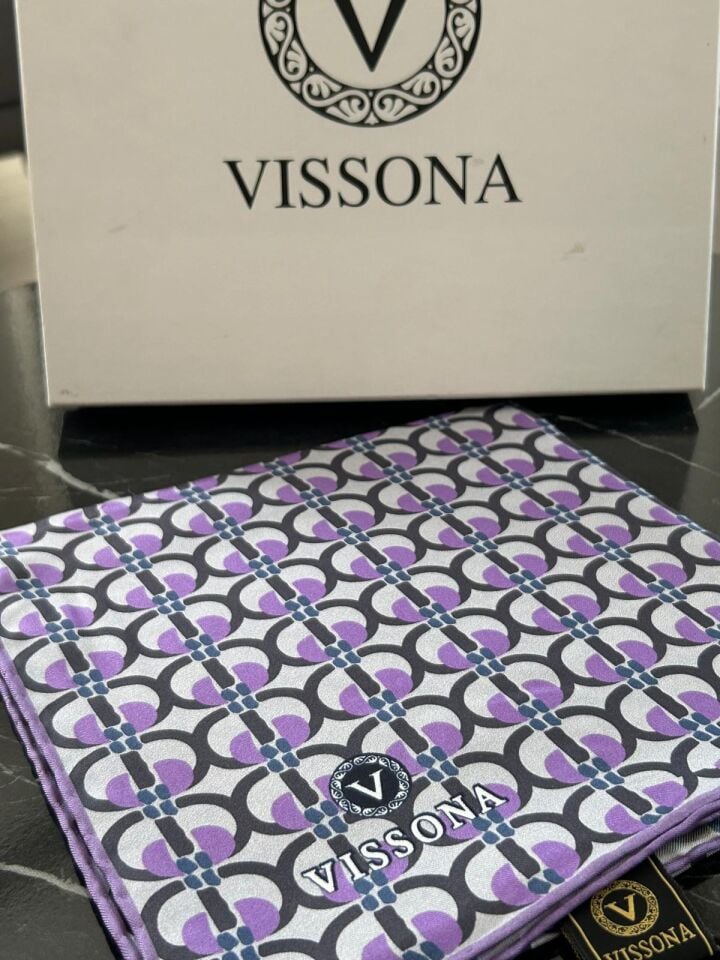 Vissona Twill İpek Geometrik Desenli Eşarp Lila
