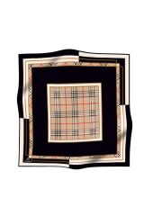 Twill Ipek Eşarp Ekose Desenli, Siyah, Krem, Bej
