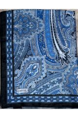İpekseli Etro Desen Pamuk Şal Mavi Siyah