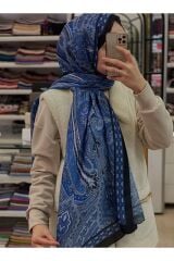 İpekseli Etro Desen Pamuk Şal Mavi Siyah