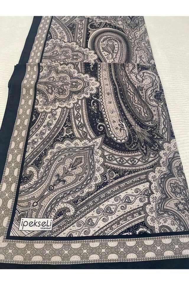 İpekseli Etro Desen Pamuk Şal Krem Siyah