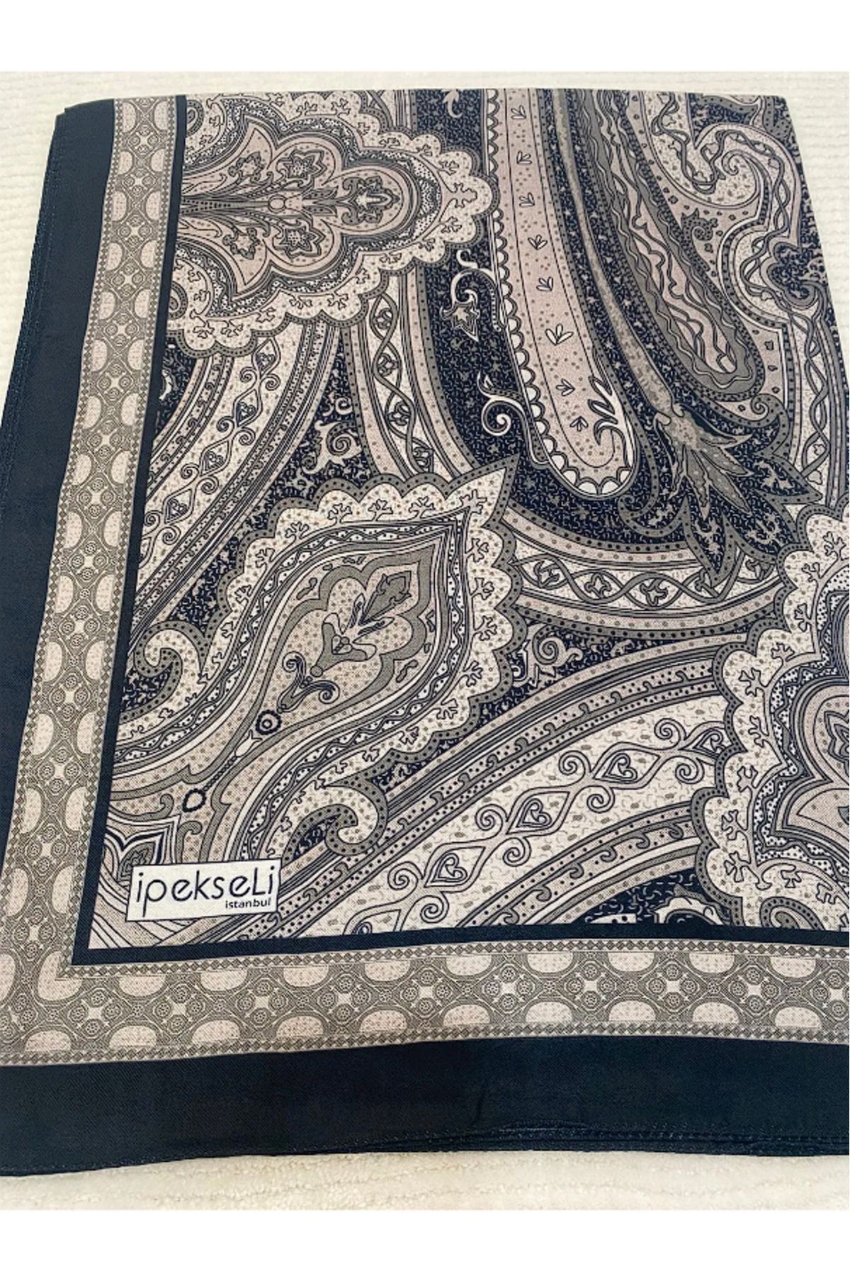 İpekseli Etro Desen Pamuk Şal Krem Siyah