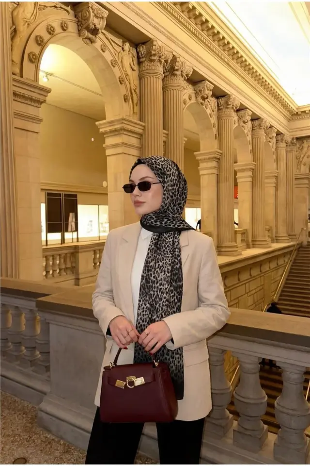 Silk Home Leopar Desen Soft Şal Füme