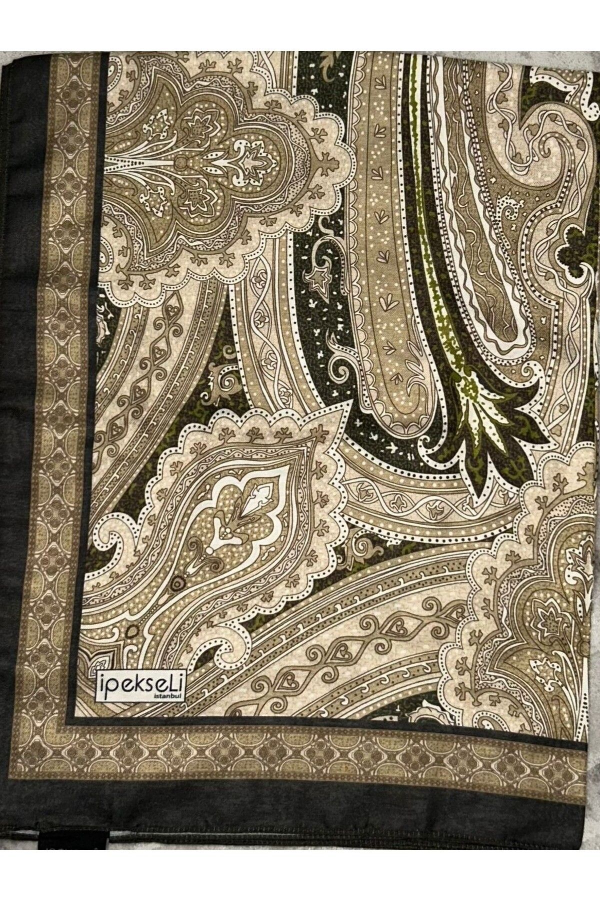 İpekseli Etro Desen Pamuk Şal Haki