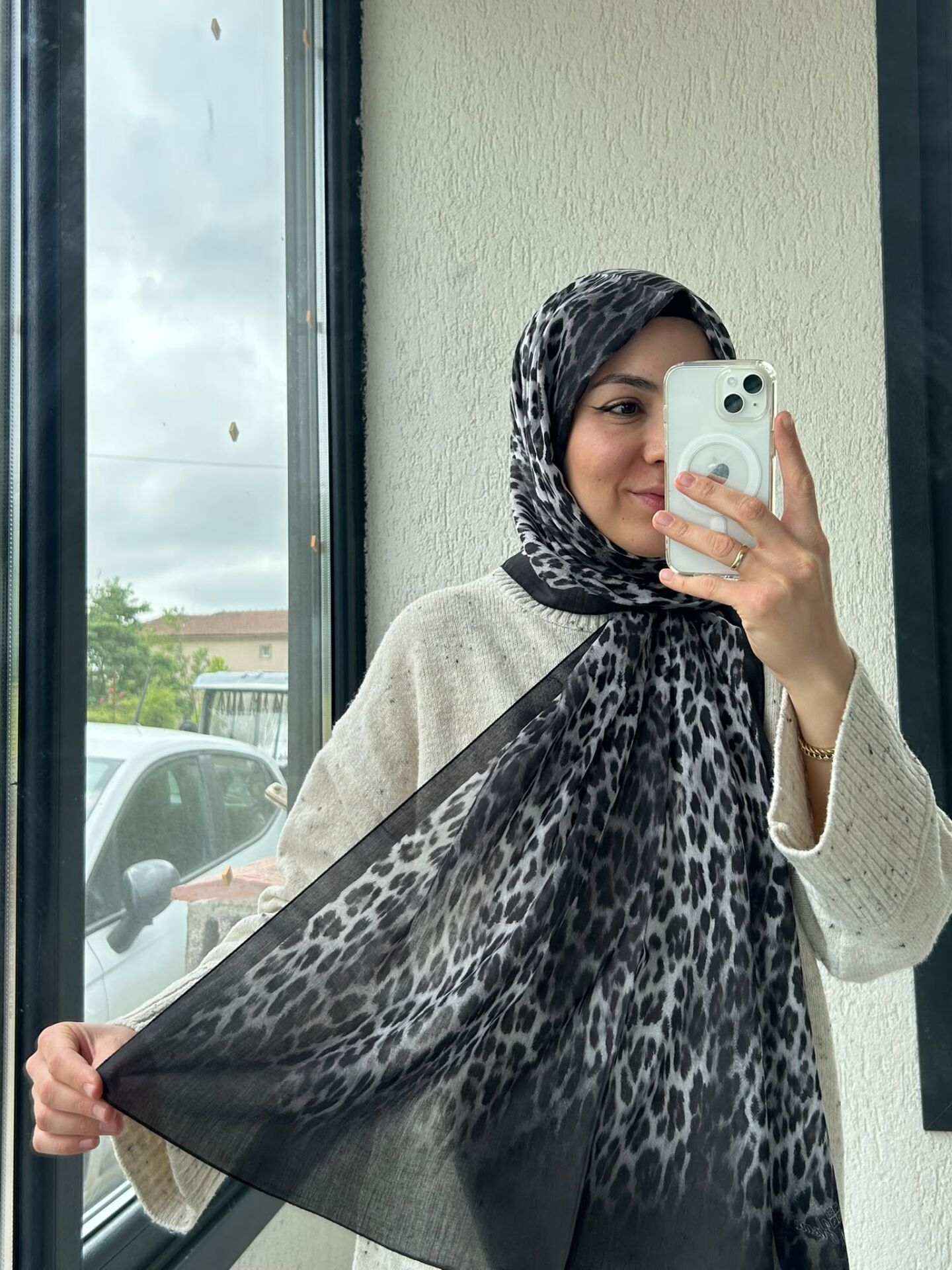 Silk Home Leopar Desen Soft Şal Füme