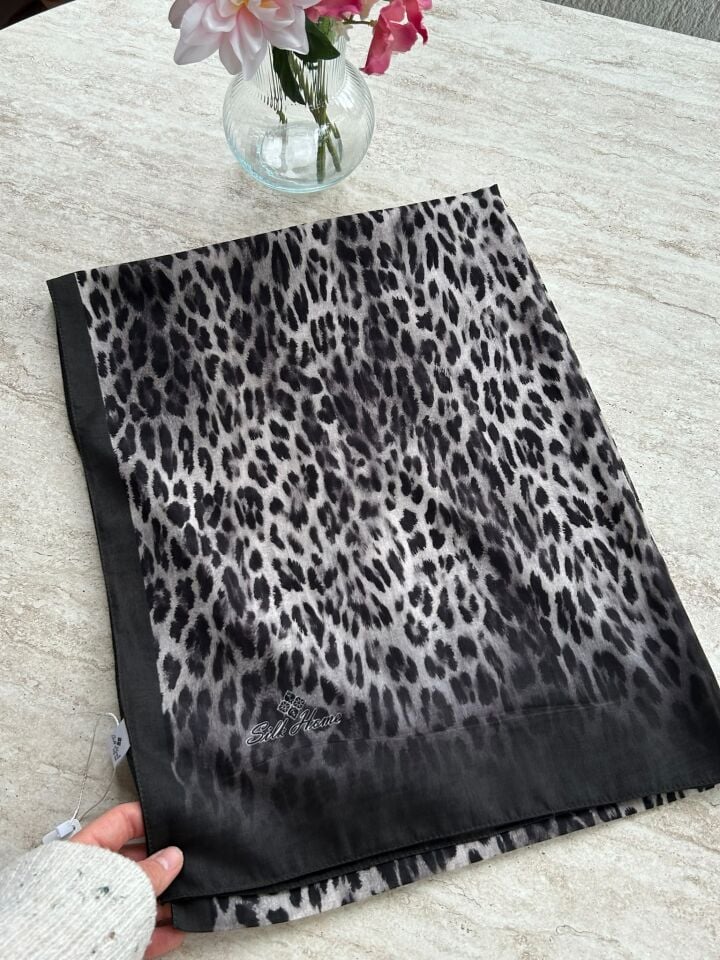 Silk Home Leopar Desen Soft Şal Füme