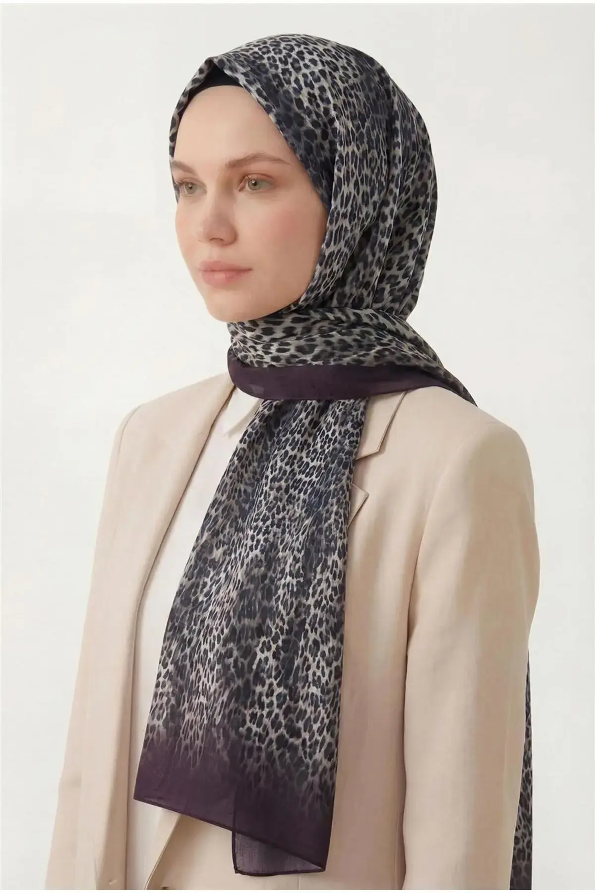 Silk Home Leopar Desen Soft Şal Patlıcan Moru