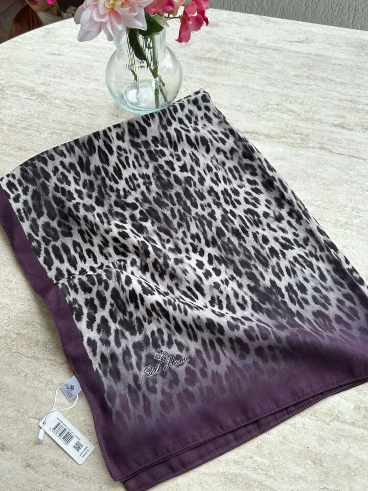 Silk Home Leopar Desen Soft Şal Patlıcan Moru