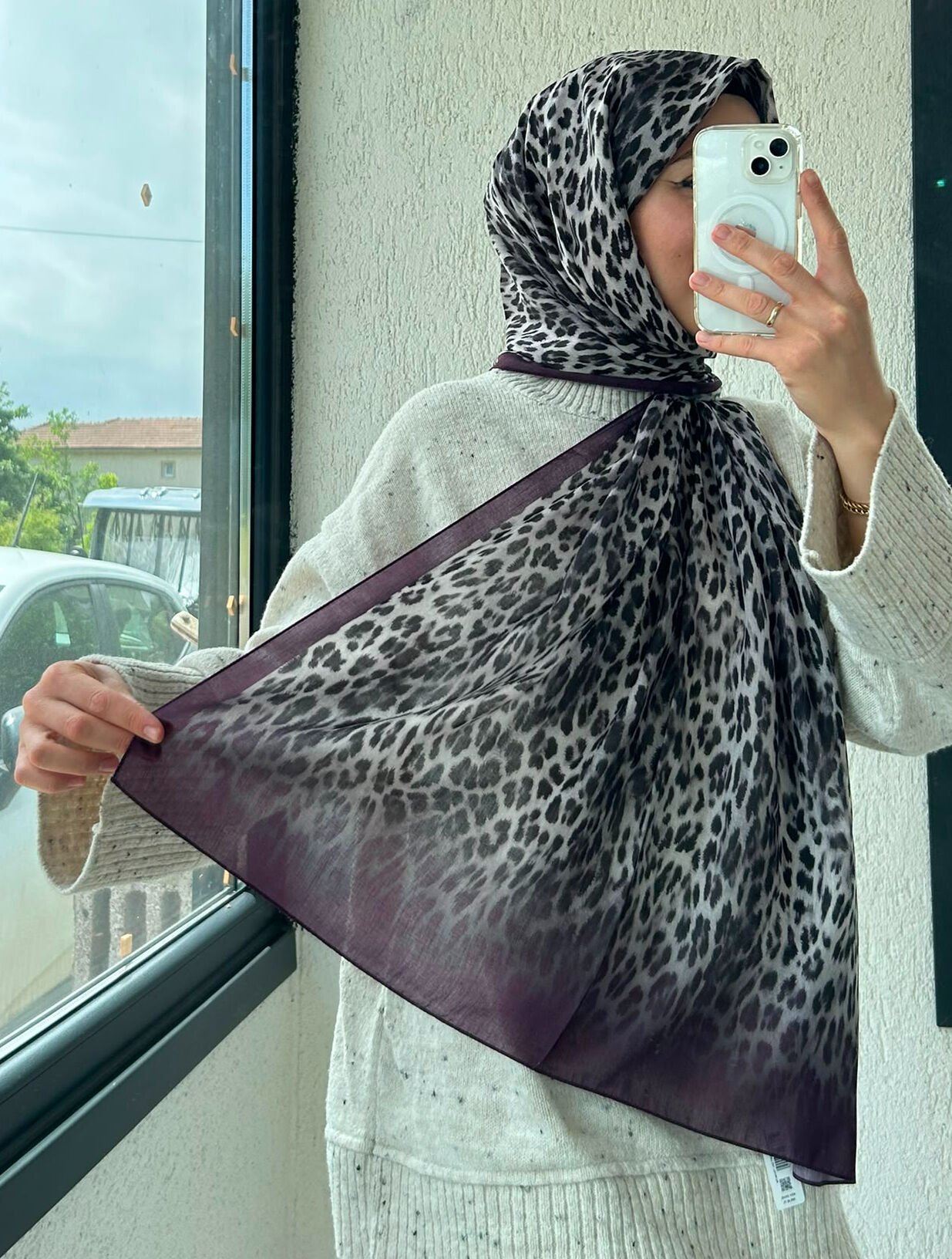 Silk Home Leopar Desen Soft Şal Patlıcan Moru