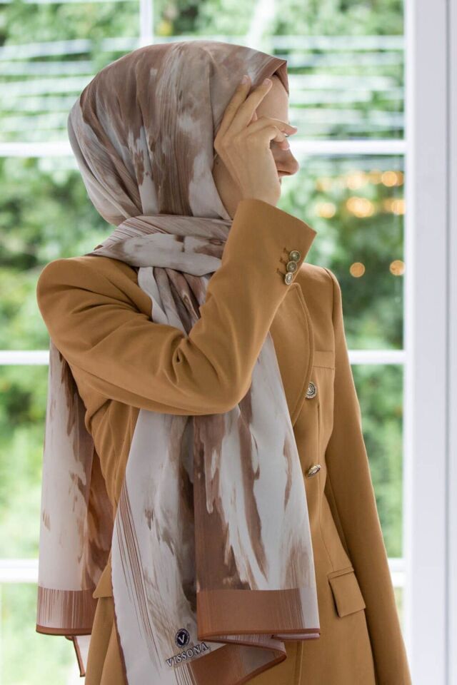 Vissona Medine İpeği Batik Desenli Şal Bakır