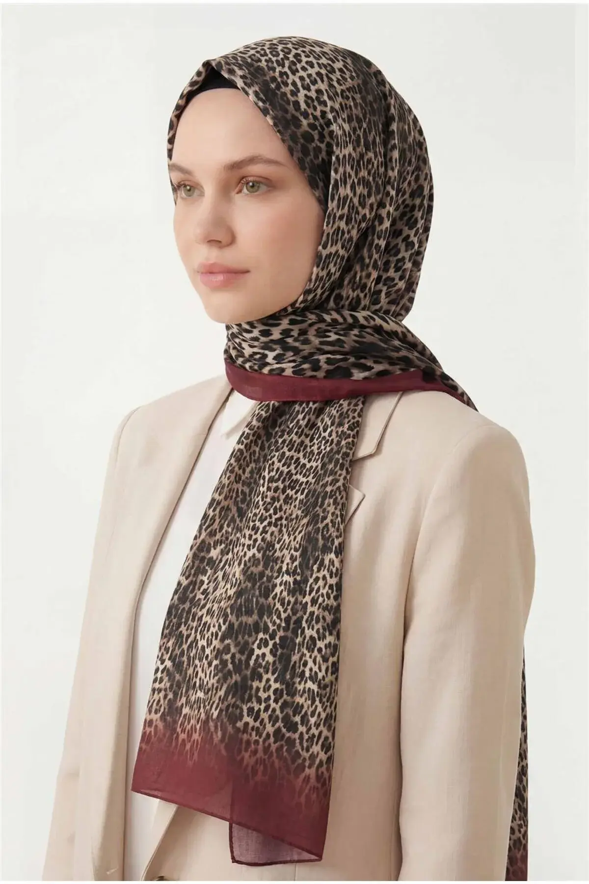 Silk Home Leopar Desen Soft Şal Bordo