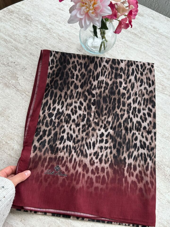 Silk Home Leopar Desen Soft Şal Bordo