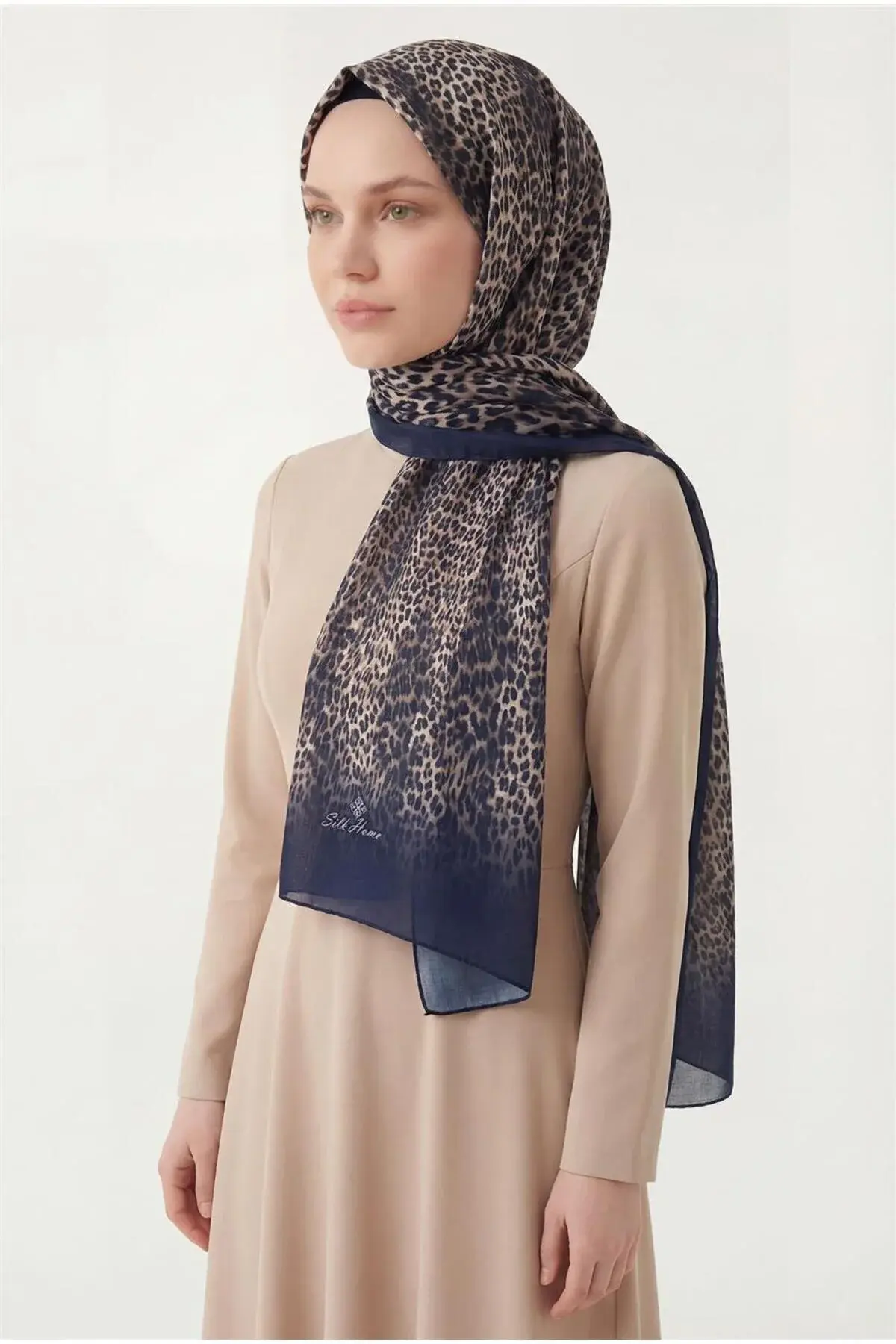 Silk Home Leopar Desen Soft Şal Gece Mavisi