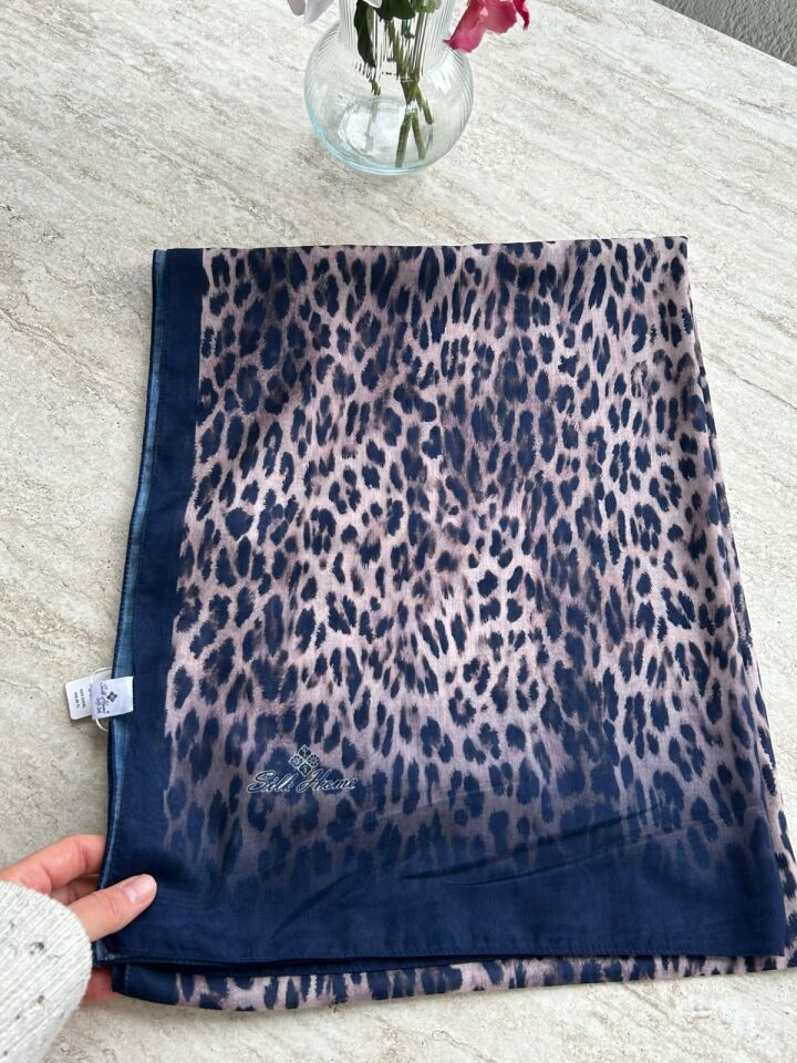 Silk Home Leopar Desen Soft Şal Gece Mavisi