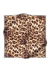 %100 Twill İpek Leopar Desenli Hardal - Siyah  Renkli 90x90 Eşarp Dikim Şekli : El Dikişi