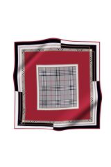 %100 Twill İpek Ekose Desenli Bordo Renkli 90x90 Eşarp Dikim Şekli : El Dikişi