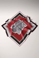 %100 Twill İpek Ekose Desenli Bordo Renkli 90x90 Eşarp Dikim Şekli : El Dikişi